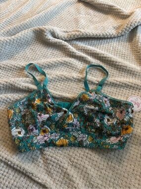 flirtitude Teal Floral Bralette XL lingerie basics loungewear